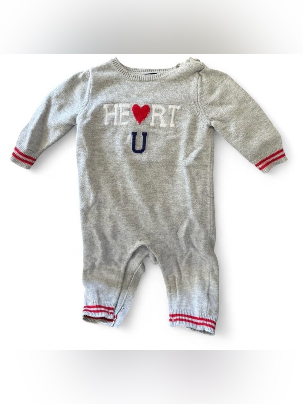 BabyGAP Gray Knit I Heart You Onesie Sz 12-18 months